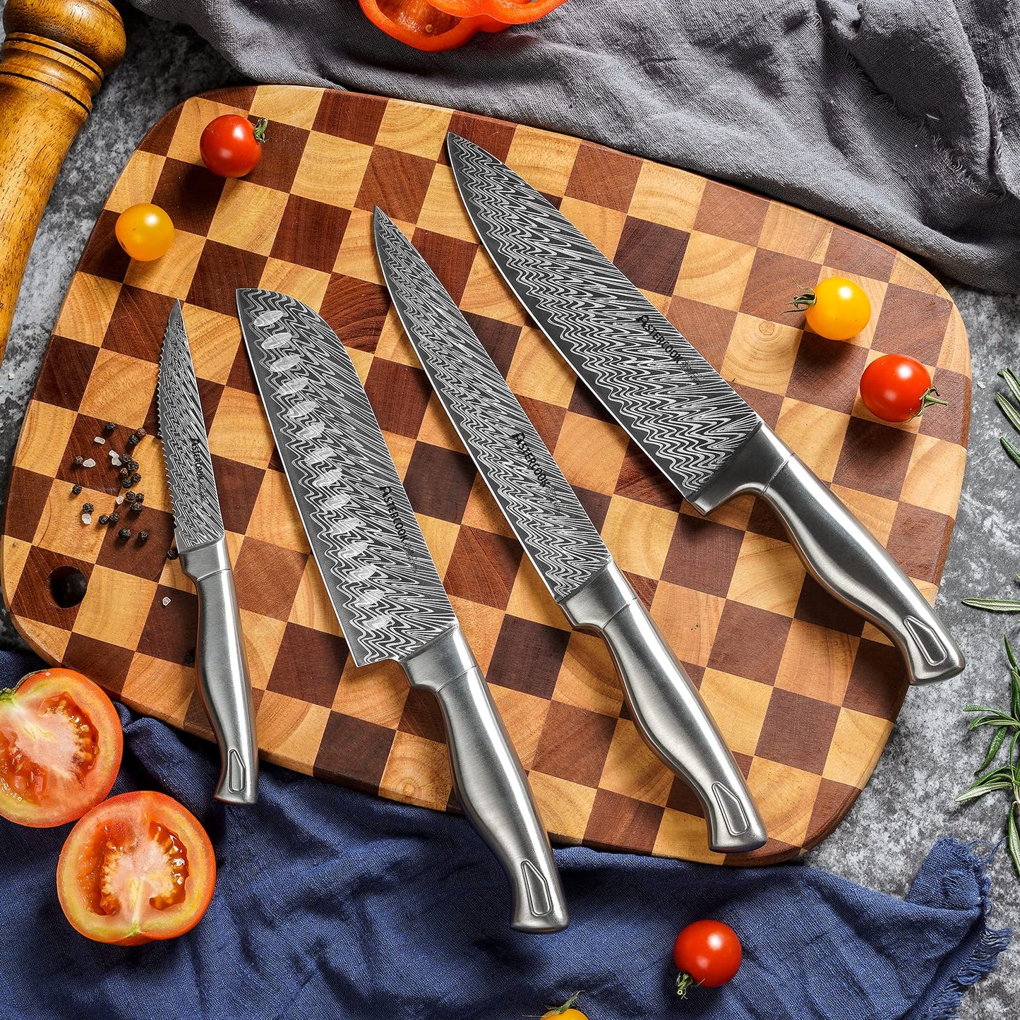 Astercook Knife Set, 15-Piece Kitchen Knife Set with Block, Built-in Knife Sharpener, German Stainless Steel Knife Block Set, Dishwasher Safe, Mothers Day Gifts