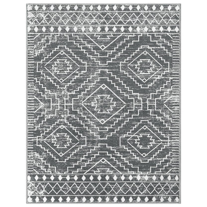 Wonnitar Moroccan 5x7 Washable Rug, Large Grey Area Rug for Living Room, Non-Slip Boho Bedroom Carpet Thin Soft Non-Shedding Farmhouse Rug for Dining Room Table Kitchen Home Office (Dark Grey,5'x7')