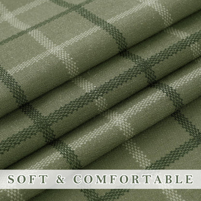 RYB HOME Green Plaid Curtains for Living Room Dining Room, Linen Blend Light Filtering Semi-Sheer Privacy Farmhouse Checkered Window Treatment for Kitchen Bedroom, W52 x L96 Inch, 2 Panels