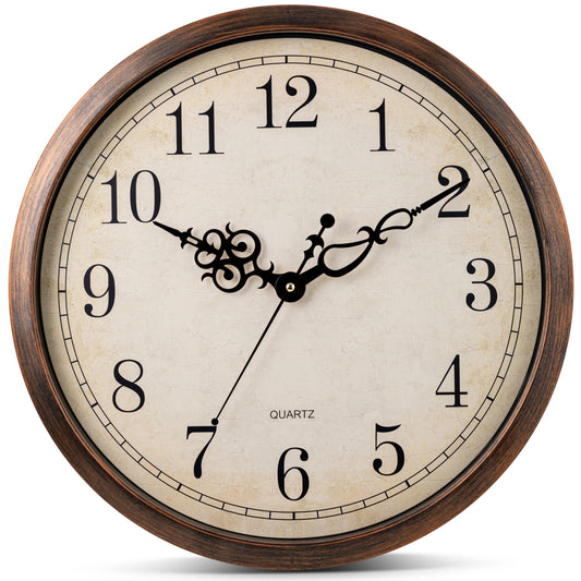 Bernhard Products Vintage Brown Wall Clock Silent Non Ticking 18 Inch Extra Large Quality Quartz Battery Operated Round Decorative Easy to Read for Home Kitchen Living/Dining Room Bedroom Office