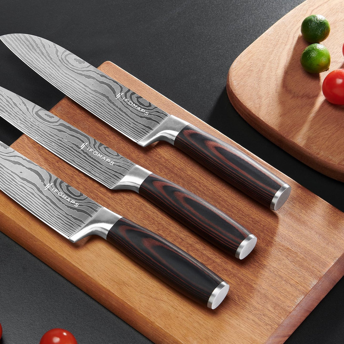 ifomaps 15-Piece Knife Set with Block for Kitchen, with Built-In Sharpener, Stainless Steel Ultra Sharp Blades, Ergonomic Pakkawood Handle, Essentials Chef Knives Set