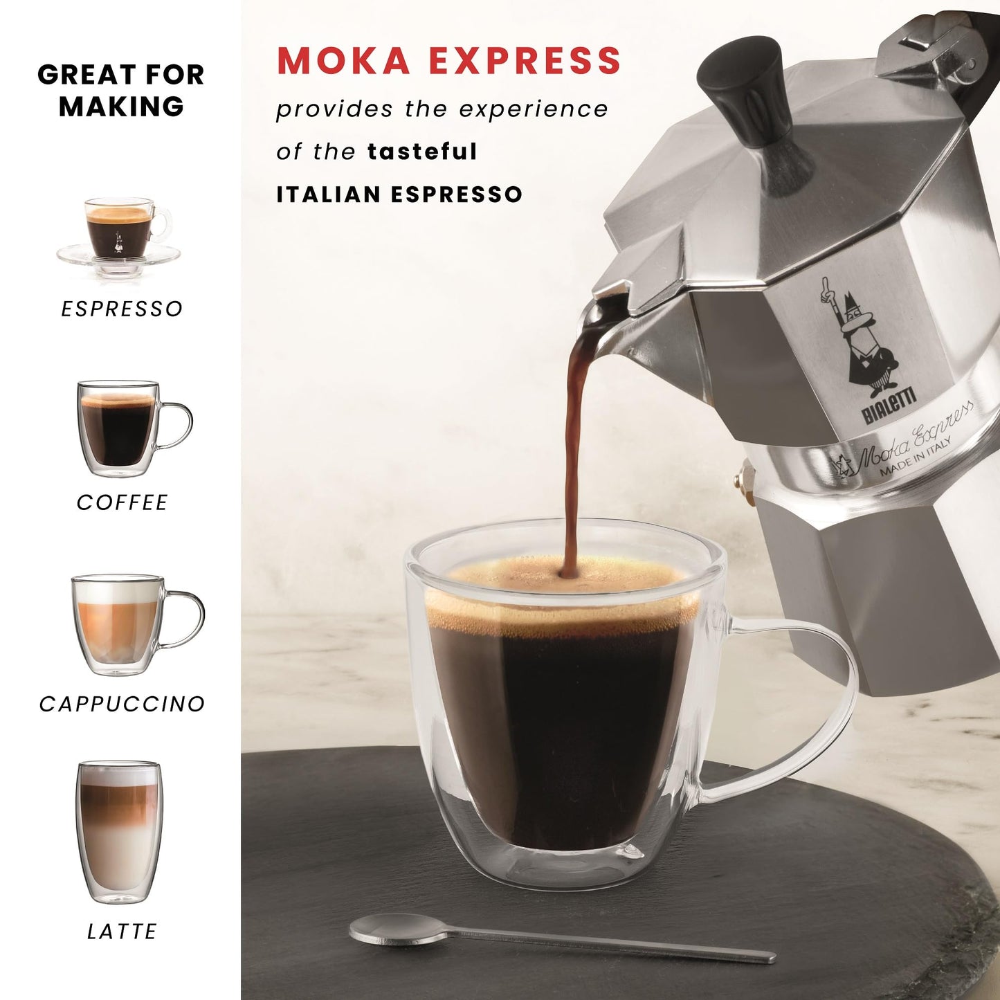 BIALETTI Moka Express 6-Cup Aluminum Stovetop Espresso Maker, Silver