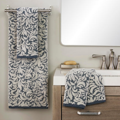 SKL Home Renan 100% Turkish Cotton Premium 2-Piece Hand Towel Set, 600 GSM, Soft & Absorbent Jacquard, Decorative for Bath/Kitchen/Bar & Gift, Blue Oxford