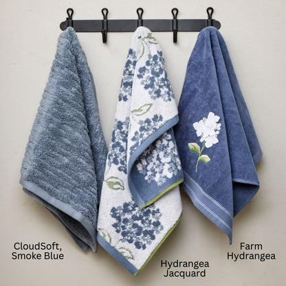 SKL Home Farm Hydrangea 100% Cotton 3D Embroidered 2pc Hand Towel Set, Decorative for Bath/Kitchen/Bar & Gift, Blue