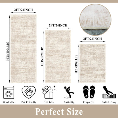 Kitchen Rug Sets 3 Piece Washable – Non Slip Modern Boho Small Kitchen Rugs and Runner Set for Sink Entryway Bathroom Hallway – Soft Low Pile Floor Mats (Cream Beige, 2x3+2x4+2x5)