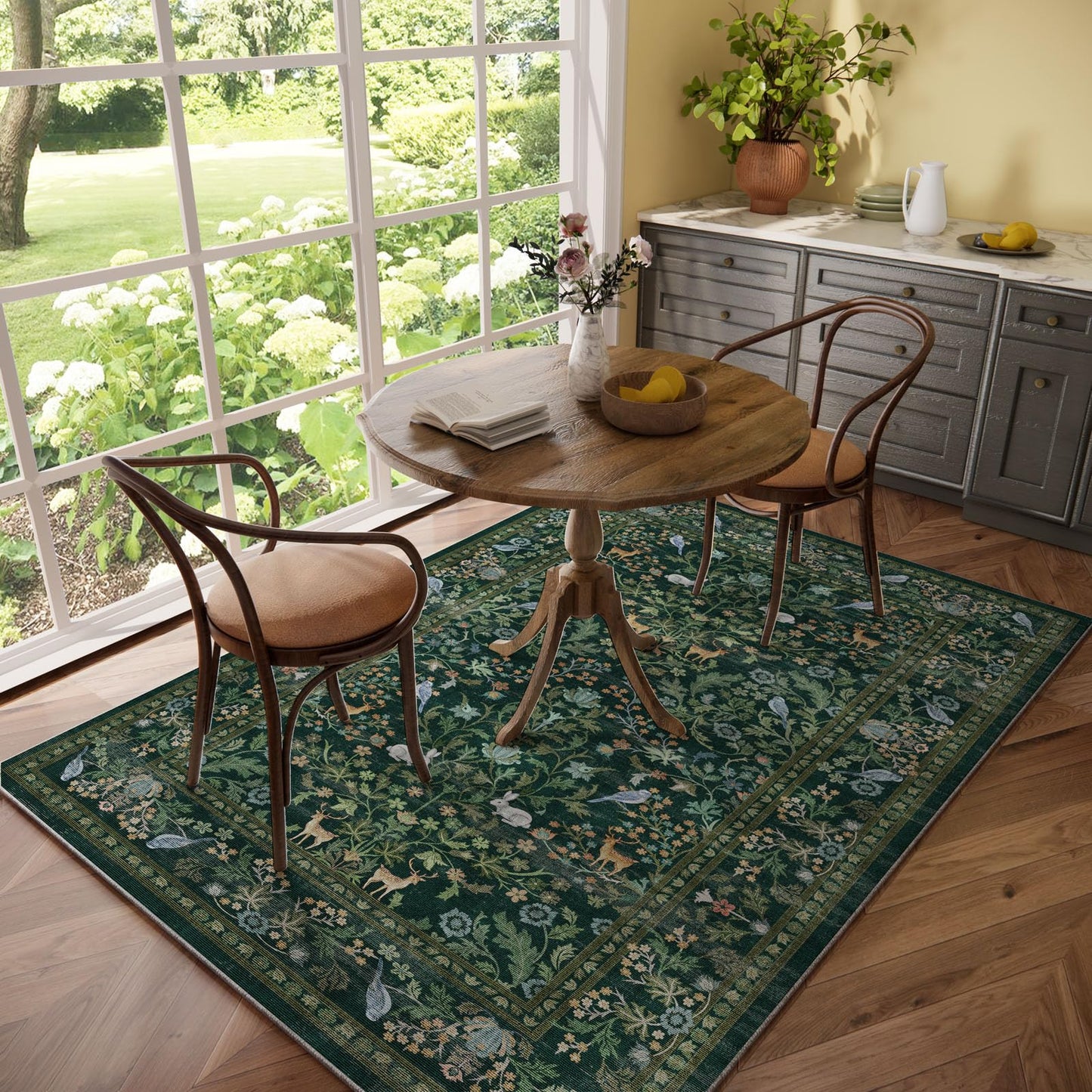 Washable Area Rugs for Living Room: 5x7 Rug Stain Resistant Non Slip Low Pile Lightweight Soft Carpets Rugs for Bedroom Kitchen Dining Room Nursery Kids Room Farmhouse Home Office Indoor