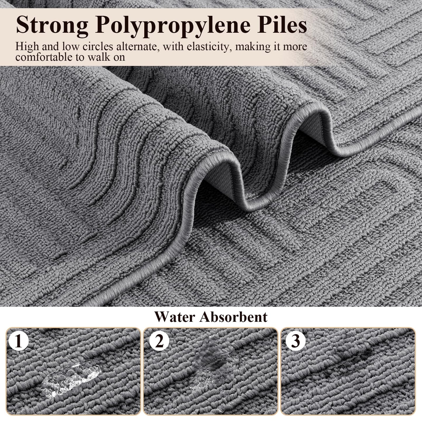 U'Artlines Kitchen Rugs and Mats Set of 3, Non Skid Washable Grey Geometric Kitchen Mats for Floor, Absorbent and Stain Resistant Floor Mat for Laundry, Sink Decor 20x32+20x48+20x59