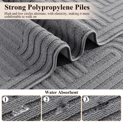 U'Artlines Kitchen Rugs and Mats Set of 3, Non Skid Washable Grey Geometric Kitchen Mats for Floor, Absorbent and Stain Resistant Floor Mat for Laundry, Sink Decor 20x32+20x48+20x59