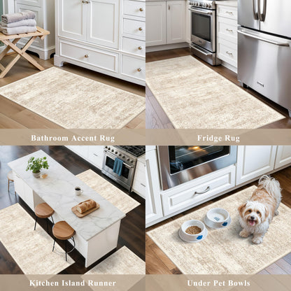 Kitchen Rug Sets 3 Piece Washable – Non Slip Modern Boho Small Kitchen Rugs and Runner Set for Sink Entryway Bathroom Hallway – Soft Low Pile Floor Mats (Cream Beige, 2x3+2x4+2x5)