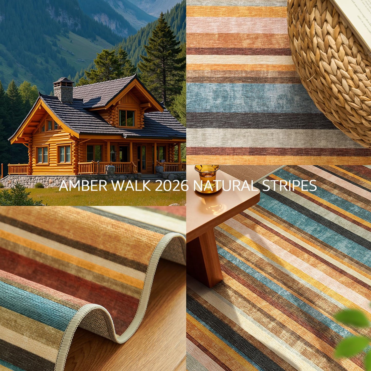 jinchan Round Rug 5ft Area Rug Modern Striped Rug Washable Rug Soft Large Indoor Floor Cover Non Slip Colorful Carpet for Bedroom Kitchen Dining Room Home Office, Pine Dawn