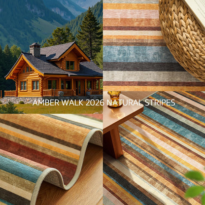 jinchan Round Rug 5ft Area Rug Modern Striped Rug Washable Rug Soft Large Indoor Floor Cover Non Slip Colorful Carpet for Bedroom Kitchen Dining Room Home Office, Pine Dawn