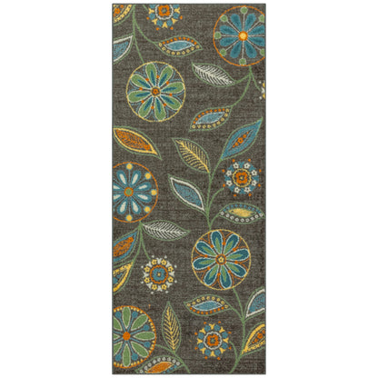 Maples Rugs Reggie Floral Runner Rug - Made in USA - Washable, Non Slip Indoor Carpet for Kitchen, Hallway, and Laundry Room, 2'6" x 6', Dark Grey