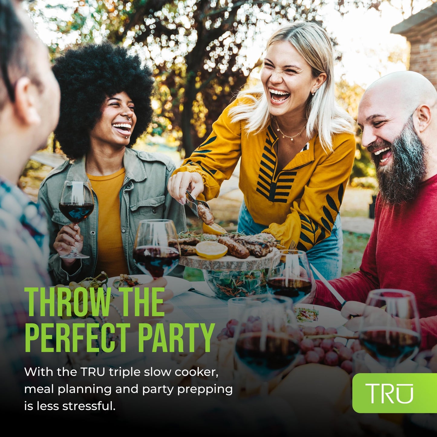 TRU Triple Buffet Server - Three 2.5 Quart Removable Crock Inserts - Slow Cooker & Food Warmer with Individual Heat Control - Includes Lid Rests & Serving Spoons