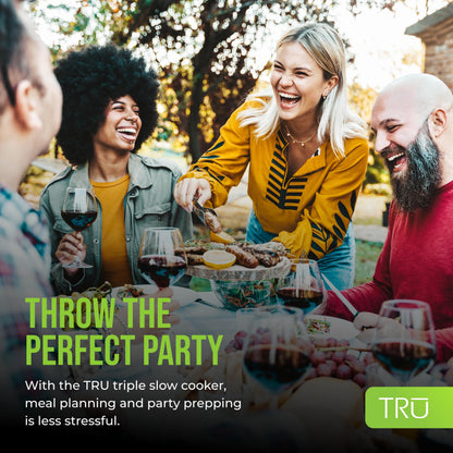 TRU Triple Buffet Server - Three 2.5 Quart Removable Crock Inserts - Slow Cooker & Food Warmer with Individual Heat Control - Includes Lid Rests & Serving Spoons