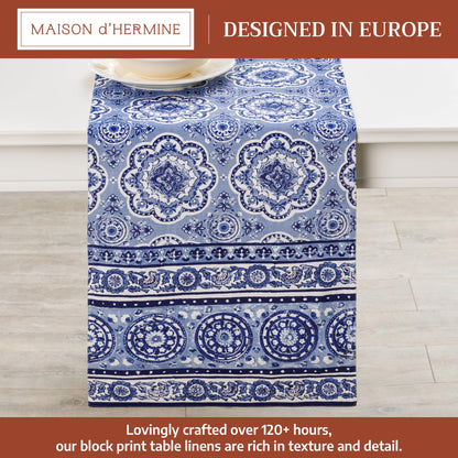 Maison d' Hermine Table Runner 100% Cotton Double Layer Table Runners 108 inches Long Decorative for Home Kitchen Dining Party Gifts for Mothers Day Spring Summer (Melodie Bleue )