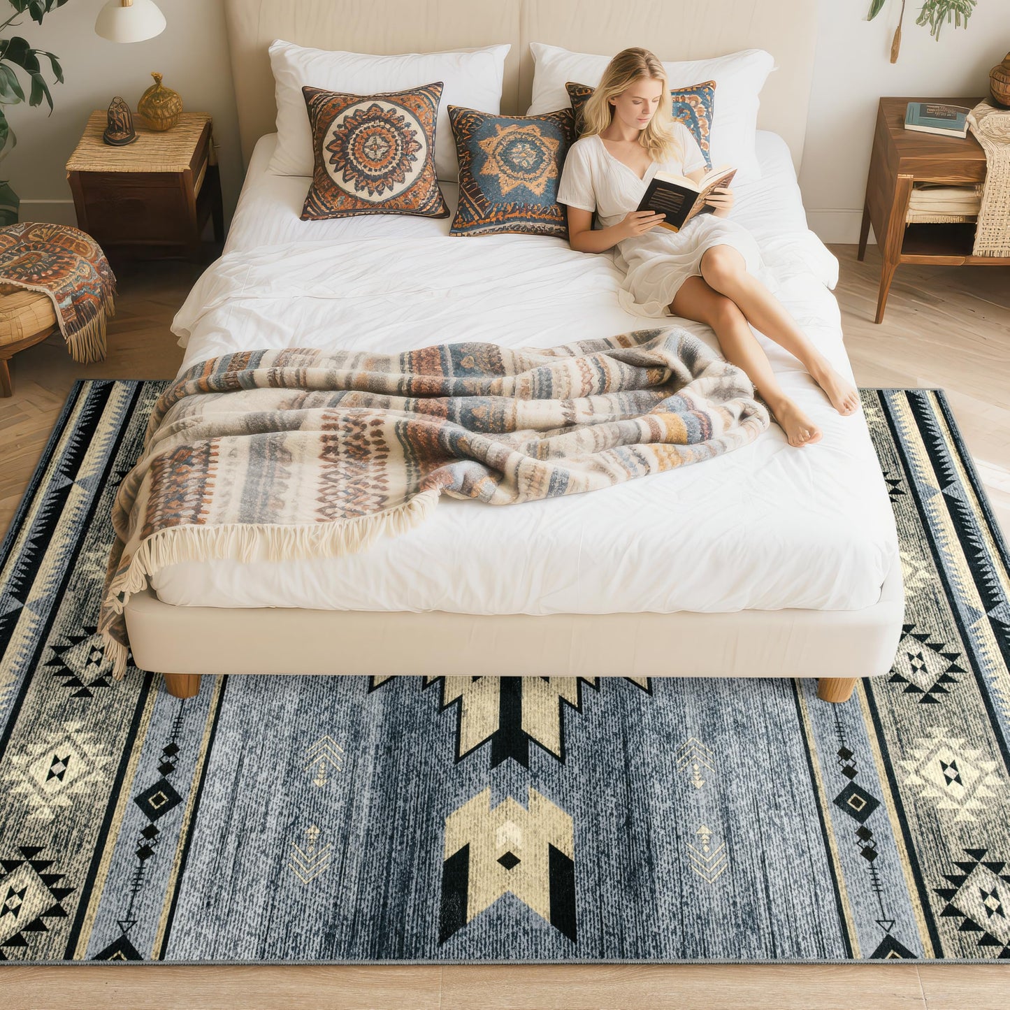 B BENRON Western Rugs for Living Room, Non Slip Rustic Rug for Bedroom Dining Table Kitchen, Washable Aesthetic Area Rugs for Home Decor, 5ft x 7ft, Grey