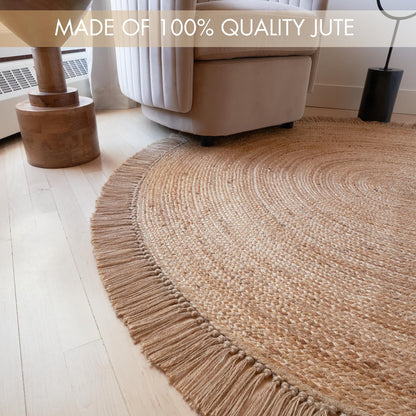 KIBAGA Beautiful 5x5 ft Round Jute Area Rug for Your Home - This Natural Hand Woven Rug Fits Perfectly Into Your Entry Area, Kitchen Or Living Room - Modern Braided Circle Mat Enhances Any Boho Decor