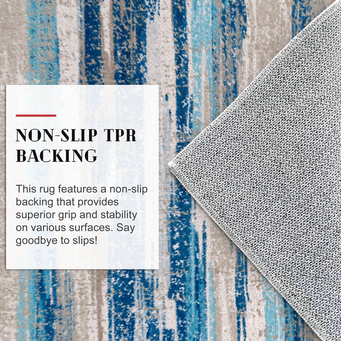 Lansny Modern Abstract Runner Rug 2.6x10, Blue Washable Long Kitchen Runner Non-Slip Soft Hallway Rug Runner Thin Print Faux Wool Carpet for Entryway Bedroom Laundry Room Indoor Home Decor