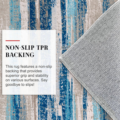 Lansny Modern Abstract Runner Rug 2.6x10, Blue Washable Long Kitchen Runner Non-Slip Soft Hallway Rug Runner Thin Print Faux Wool Carpet for Entryway Bedroom Laundry Room Indoor Home Decor