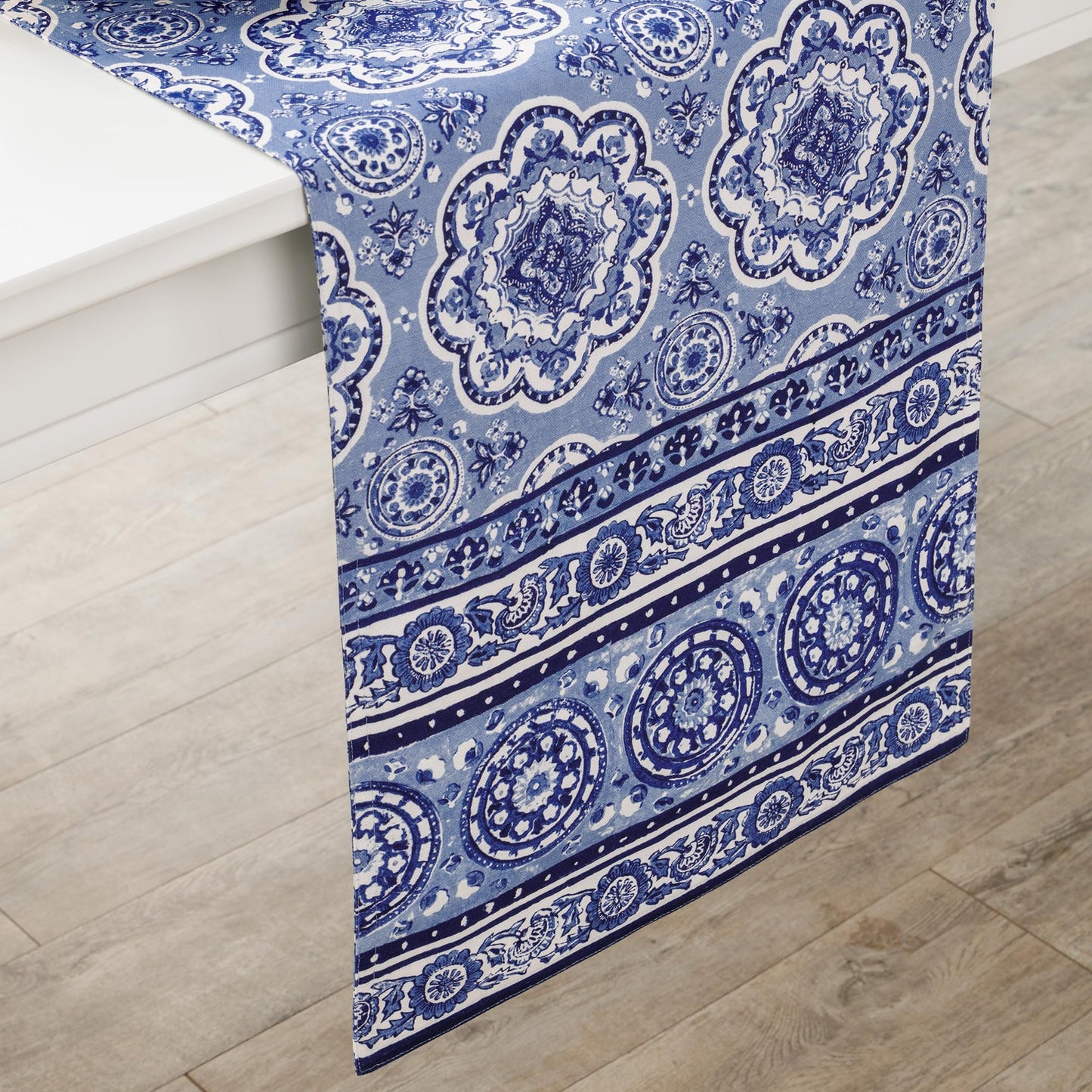 Maison d' Hermine Table Runner 100% Cotton Double Layer Table Runners 108 inches Long Decorative for Home Kitchen Dining Party Gifts for Mothers Day Spring Summer (Melodie Bleue )