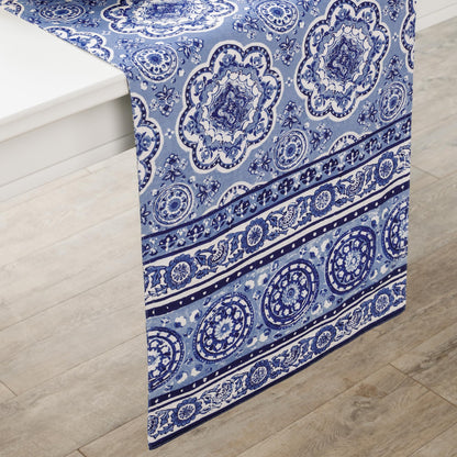 Maison d' Hermine Table Runner 100% Cotton Double Layer Table Runners 108 inches Long Decorative for Home Kitchen Dining Party Gifts for Mothers Day Spring Summer (Melodie Bleue )