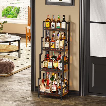Hayexiha 4-Tier Stepped Freestanding Wine Rack, Large Capacity Liquor Cabinet with Anti-Fall Guardrails and Rounded Corners, Bottle Display Shelf & Mini Bar for Living Room, Home Bar, Kitchen Corner