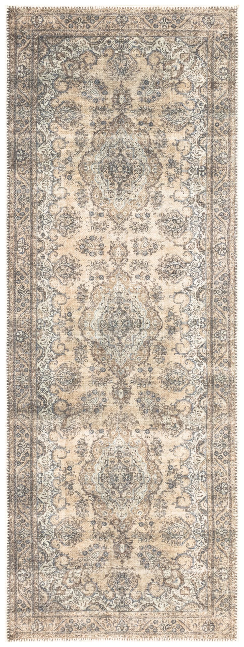 Keen Home Design 2x10 Rug - Machine Washable Runner Rug with Non-Slip Backing, Ideal for Hallway, Entryway, Kitchen, Laundry Room - Vintage, Easy Clean, Durable, Low Pile - (2'6" x 10')