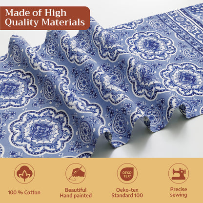 Maison d' Hermine Table Runner 100% Cotton Double Layer Table Runners 108 inches Long Decorative for Home Kitchen Dining Party Gifts for Mothers Day Spring Summer (Melodie Bleue )