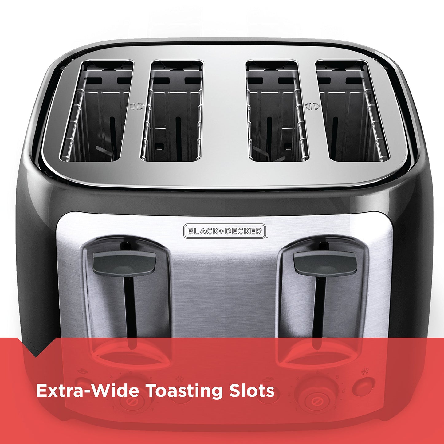 BLACK+DECKER Toaster 4 Slice, Classic Oval, Black with Stainless Steel Accents, TR1478BD