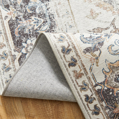 jinchan 4x6 Area Rug Vintage Washable Non-Slip Rug for Living Room Bedroom Dining Room Kitchen Home Office Thin Elegant Retro Lightweight Chenille Rug Blue Grey