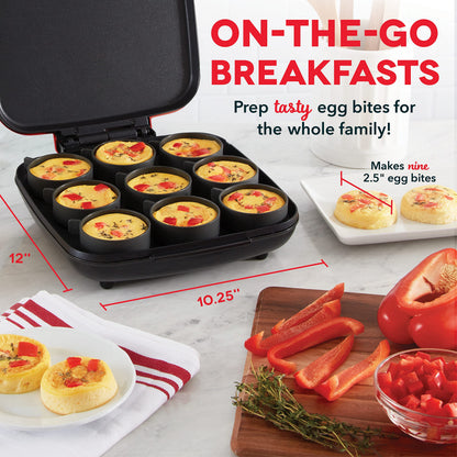 Dash Family Size Egg Bite Maker - Electric Egg Bite Maker with Non-Stick Silicone Cups - Space-Saving Design & Quick Cleanup - Make Sandwiches, Healthy Snacks & Desserts - 9 Servings, Red