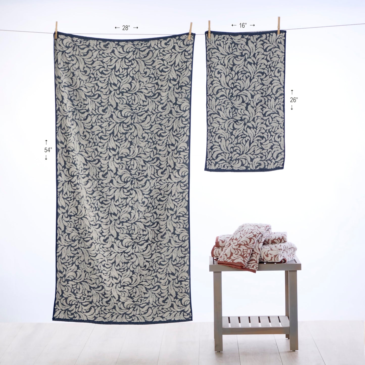 SKL Home Renan 100% Turkish Cotton Premium 2-Piece Hand Towel Set, 600 GSM, Soft & Absorbent Jacquard, Decorative for Bath/Kitchen/Bar & Gift, Blue Oxford