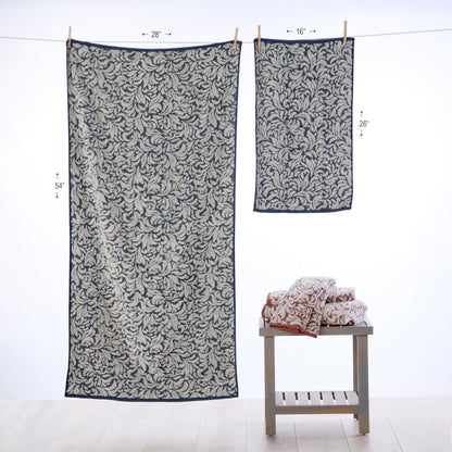 SKL Home Renan 100% Turkish Cotton Premium 2-Piece Hand Towel Set, 600 GSM, Soft & Absorbent Jacquard, Decorative for Bath/Kitchen/Bar & Gift, Blue Oxford