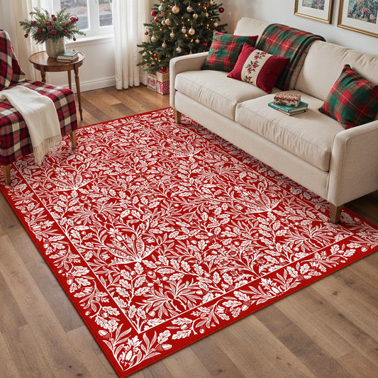 HUGEAR Vintage Area Rug 4x6 Floral Runner Rugs Machine Washable Hallway Rugs Low Pile Carpet Red Indoor Door Mat Retro Neutral Non-Slip Rug for Bedroom Kitchen Entryway Bathroom Home Decor