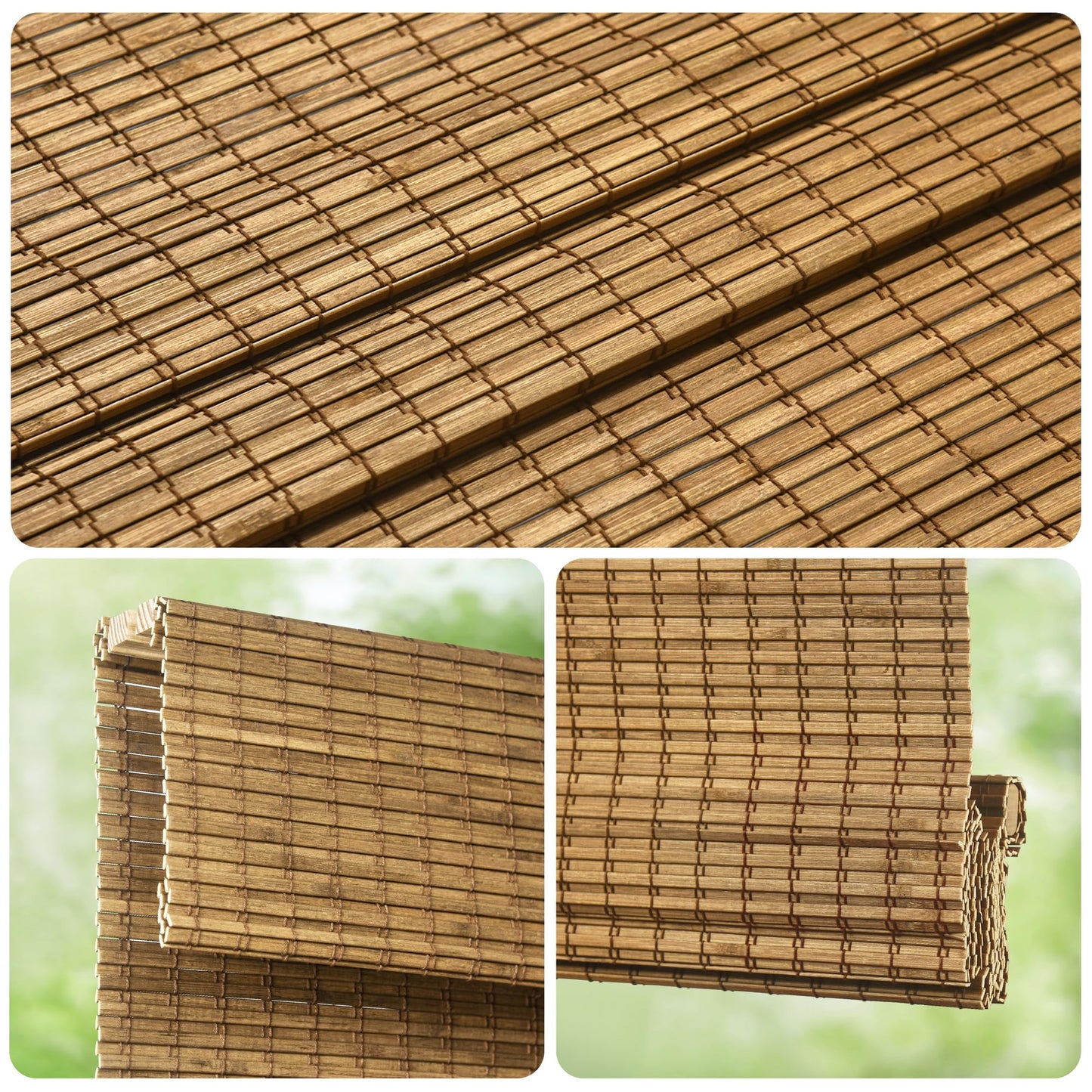 LazBlinds Cordless Bamboo Roman Shades, Privacy Blinds for Interior Windows, Room Darkening Roll Up Bamboo Blinds for Home & Patio, 32.5" W x 64" H, Highfield Teak