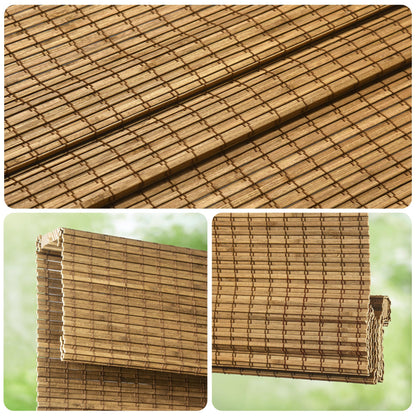 LazBlinds Cordless Bamboo Roman Shades, Privacy Blinds for Interior Windows, Room Darkening Roll Up Bamboo Blinds for Home & Patio, 32.5" W x 64" H, Highfield Teak