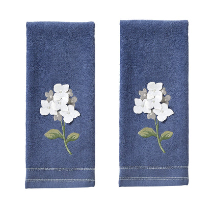 SKL Home Farm Hydrangea 100% Cotton 3D Embroidered 2pc Hand Towel Set, Decorative for Bath/Kitchen/Bar & Gift, Blue