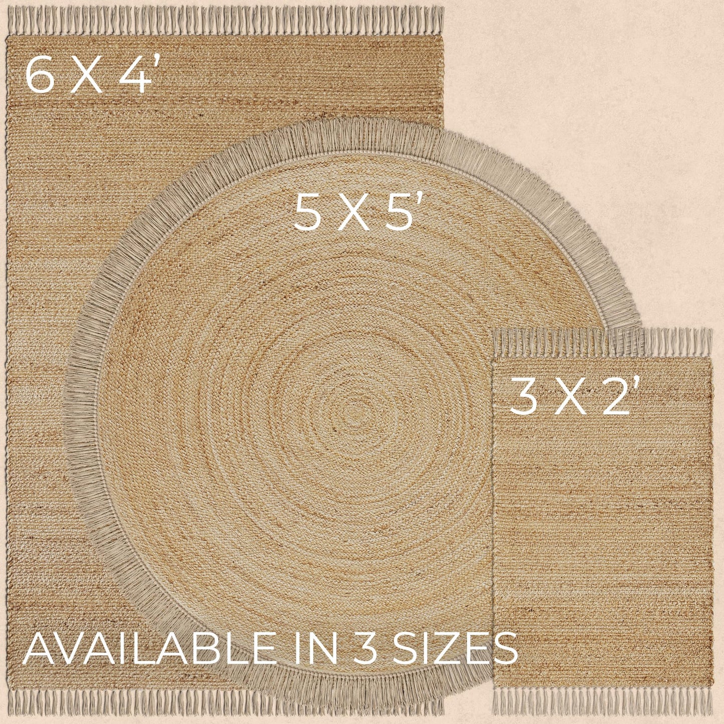 KIBAGA Beautiful 5x5 ft Round Jute Area Rug for Your Home - This Natural Hand Woven Rug Fits Perfectly Into Your Entry Area, Kitchen Or Living Room - Modern Braided Circle Mat Enhances Any Boho Decor