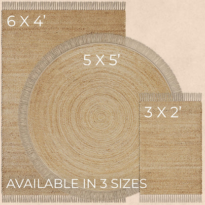 KIBAGA Beautiful 5x5 ft Round Jute Area Rug for Your Home - This Natural Hand Woven Rug Fits Perfectly Into Your Entry Area, Kitchen Or Living Room - Modern Braided Circle Mat Enhances Any Boho Decor