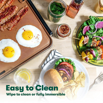 bella XL Electric Ceramic Titanium Griddle, Make 15 Eggs At Once, Healthy-Eco Non-stick Coating, Hassle-Free Clean Up, Large Submersible Cooking Surface, 12" x 22", Copper/Black